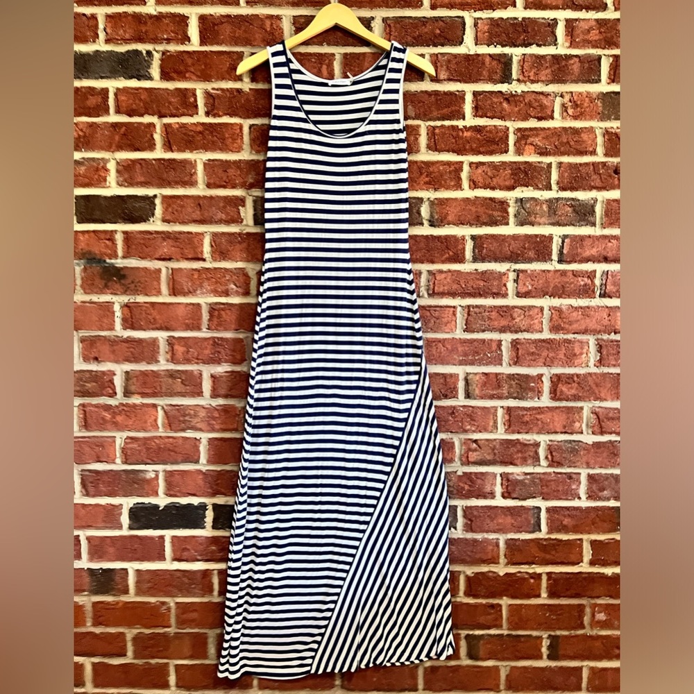 Navy blue and off white nautical striped maxi sundress in tshirt soft material